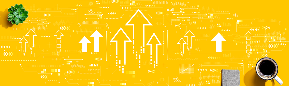 Grafika ze strzałkami w g&oacute;rę na ż&oacute;tym tle.