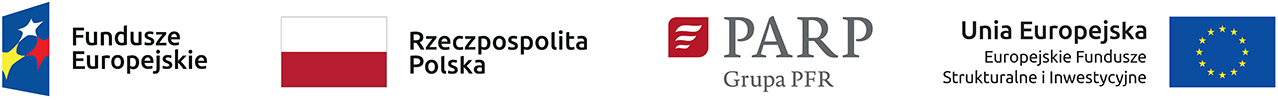 Ciąg Logotyp&oacute;w: Fundusze Europejskie, Rzeczpospolita Polska, PARP Grupa PFR, Unia Europejska Europejskie Fundusze Strukturalne i Inwestycyjne.